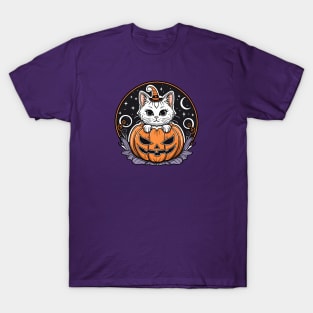 Halloween Pumpkin with Cute Cat T-Shirt